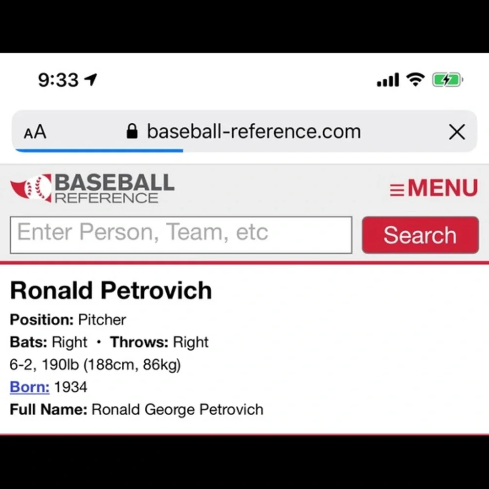 Autographed Baseball - Rookie Ron Petrovich